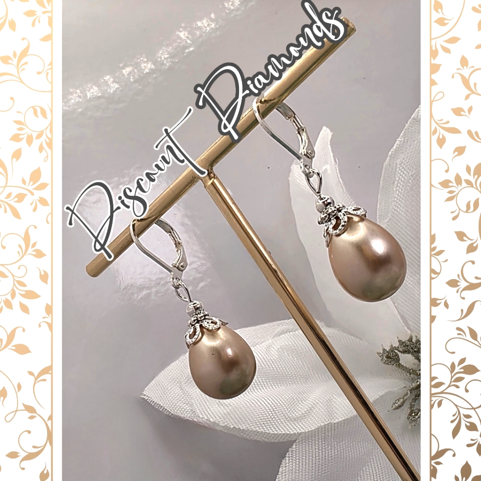 South Sea Shell 10mm Champagne Pearl Dangle Leverback Earrings
